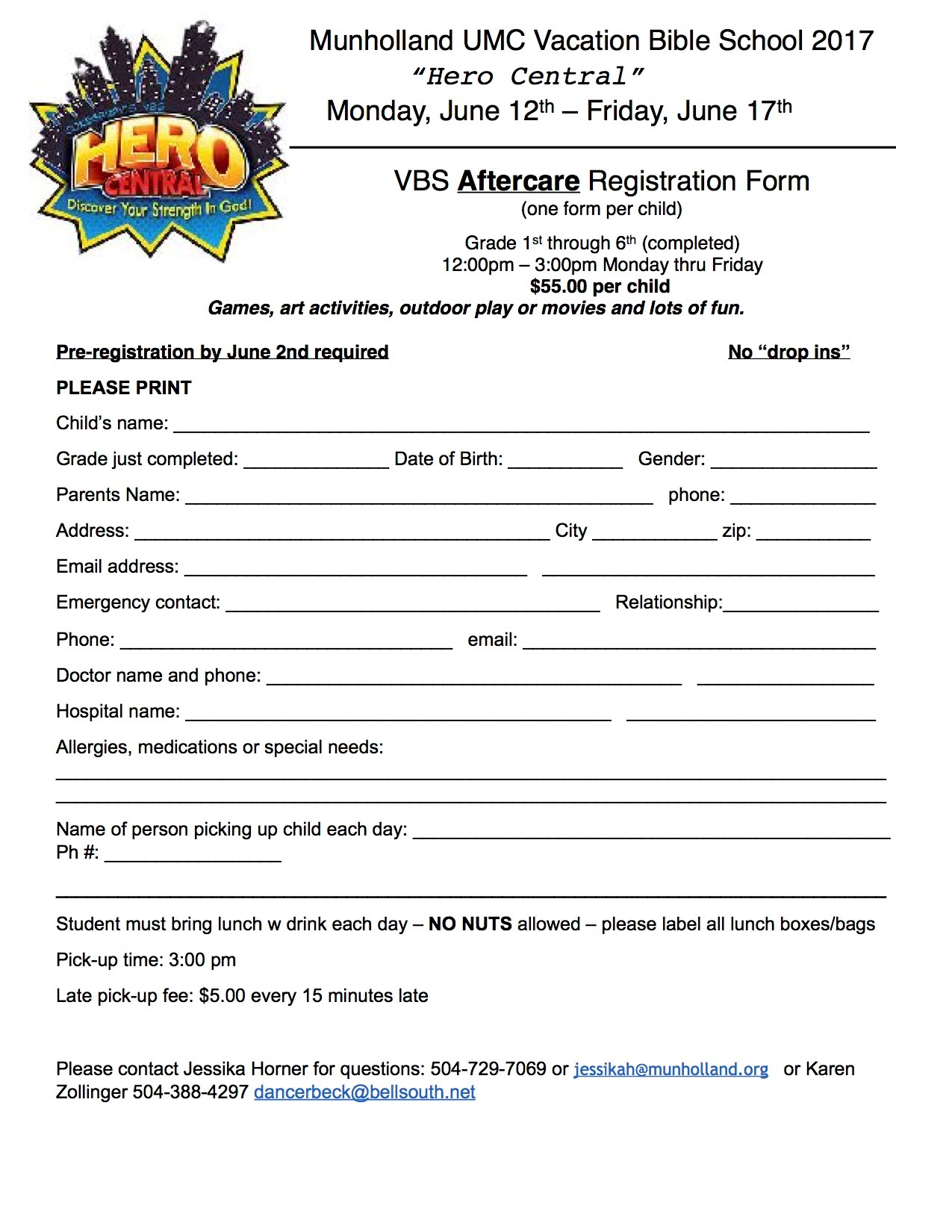 2017 vacation bible school vacation bible school registration form